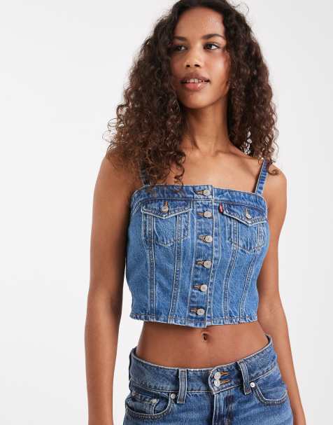 Levi's - Mellemblå korsettop med forlommer i denim - view 1