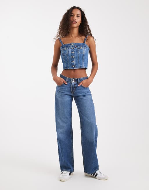 Levi's - Mellemblå korsettop med forlommer i denim, 2 af 4