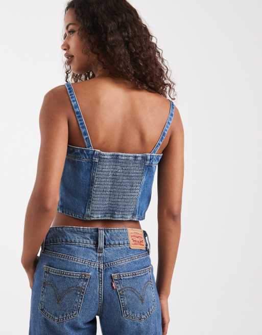 Levi's - Mellemblå korsettop med forlommer i denim, 4 af 4