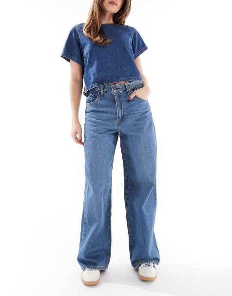 Levi's - Mellemblå posede jeans med indsyet talje - view 1