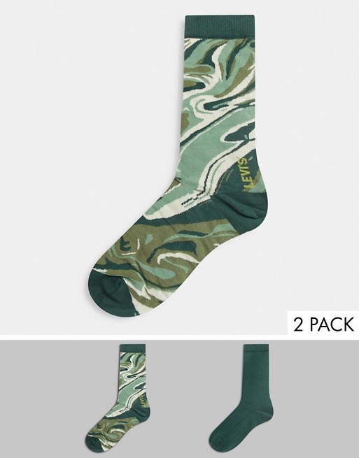 Levis mens 2 pack camo socks in green