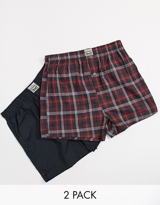 Levis mens 2 pack premium plaid woven boxers in red