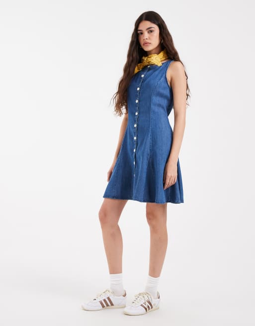 Levi's - Mercer - Vestito corto in denim blu con peplo, 3 di 4
