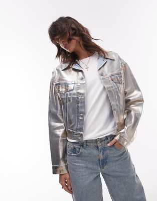 metallic shrunken 90s denim trucker jacket in gold