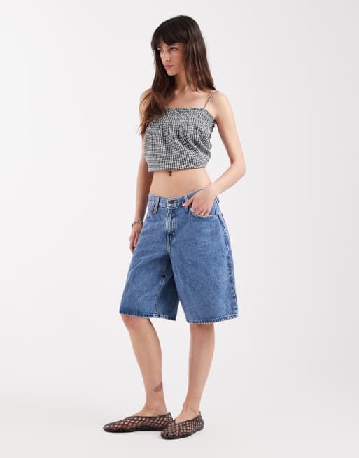 Levi's middy denim jorts in middenblauw, 2 van 5