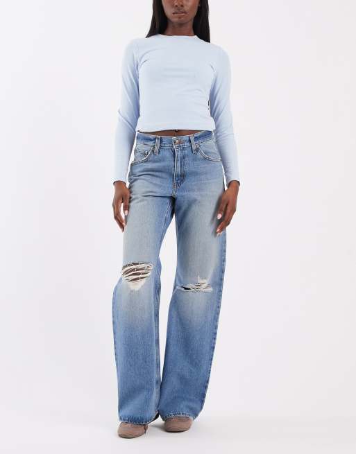 Levi's Middy losse bootcut jeans met slijtage-effect in middenblauw, 1 van 5