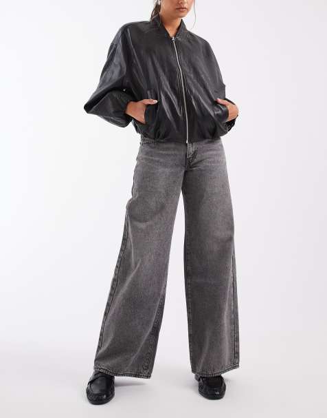 Levi's middy wide denim jeans in washed grey - view 1