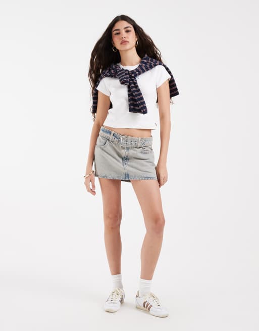Levi's mini-jupe en jean taille basse avec ceinture bleu délavé, 5 de 5
