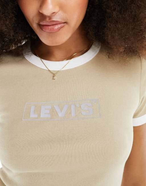 Levi s mini ringer t shirt with reflective logo in tan