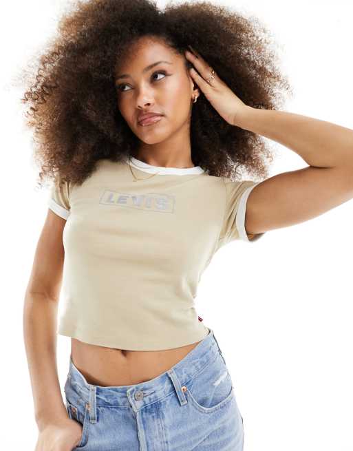 Levi's - Mini-T-shirt met gekleurde randen en reflecterend logo in lichtbruin