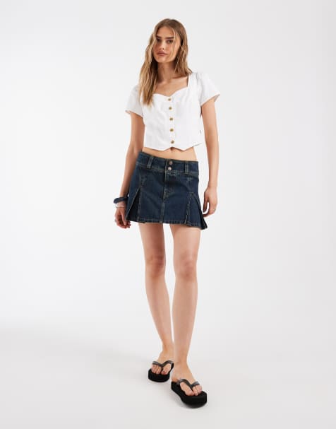 Levi's - Minigonna a pieghe in denim blu scuro - view 1