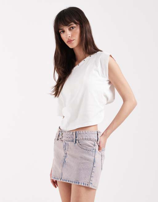 Levi's - Minigonna di jeans a vita super bassa rosa tinta, 2 di 5