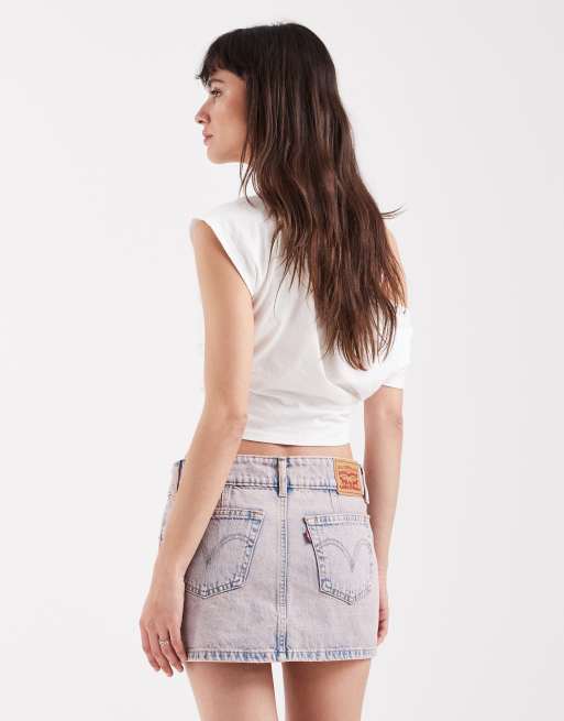 Levi's - Minigonna di jeans a vita super bassa rosa tinta, 5 di 5