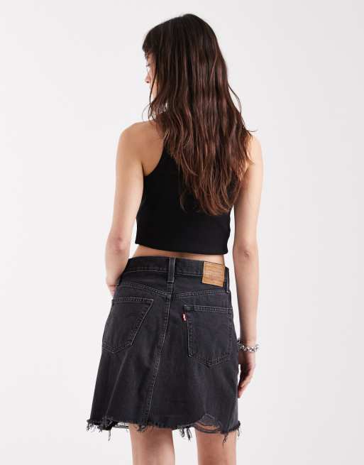 Levi's - Minigonna di jeans destrutturata nero slavato, 5 di 5