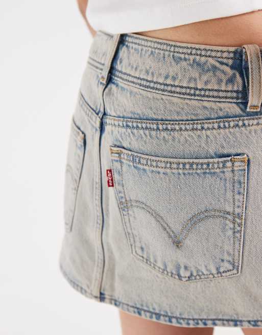 Levi's minigonna in denim a vita bassa con cintura lavaggio acid blue, 3 di 5