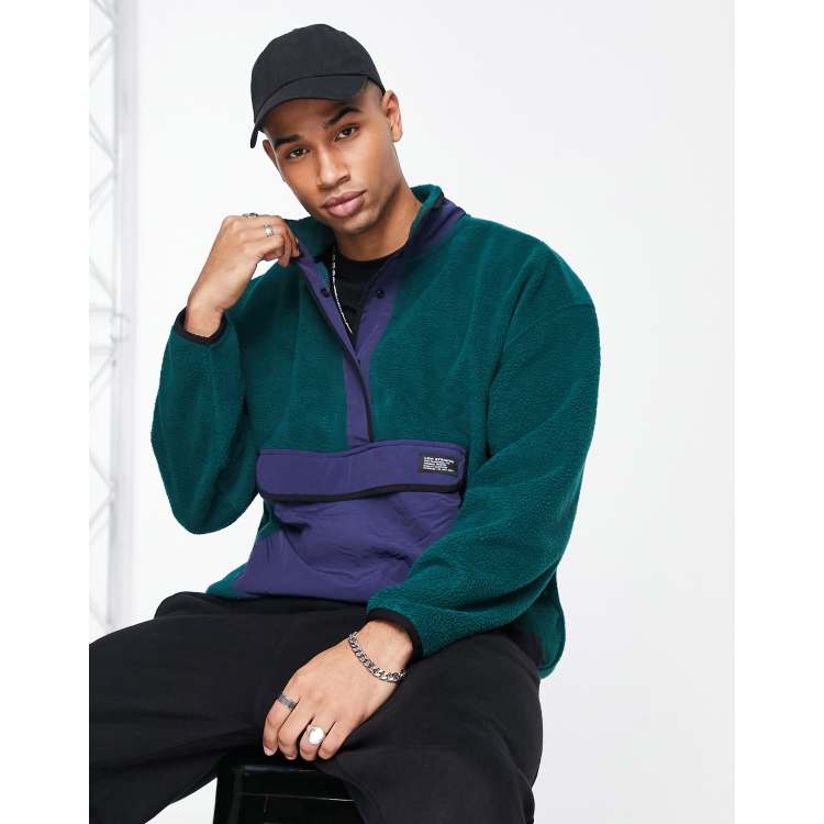 Levi's mock neck fleece sweatshirt in dark green | ASOS