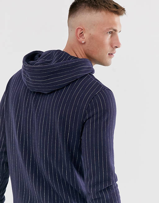 Levi's modern large batwing logo chalk stripe hoodie in nightwatch  blue/white