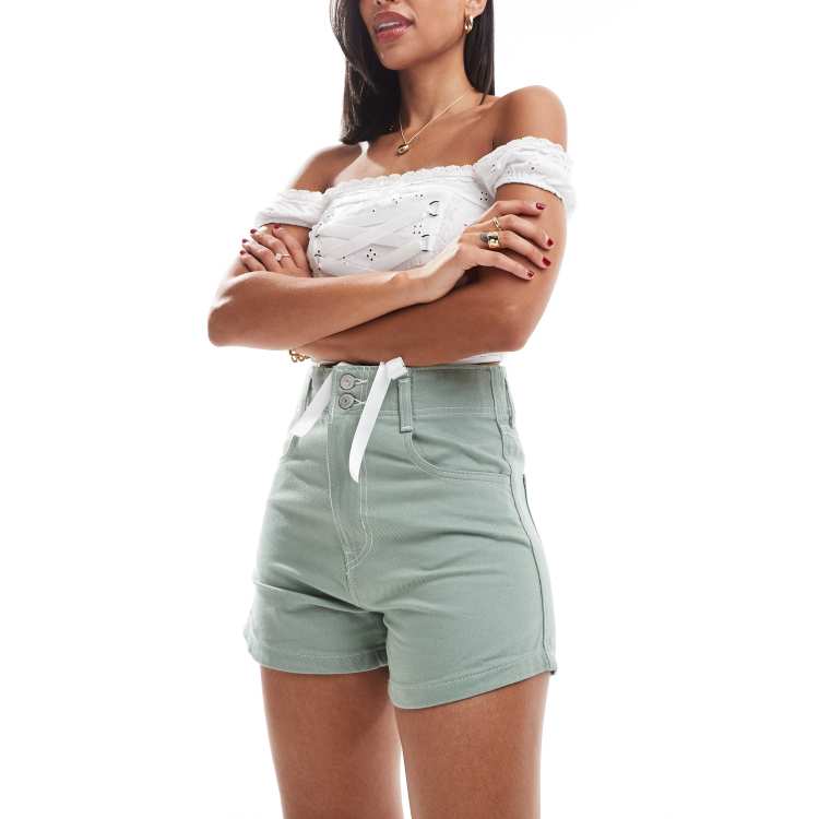 Levi s mom contrast stitch overdye denim shorts in light green ASOS