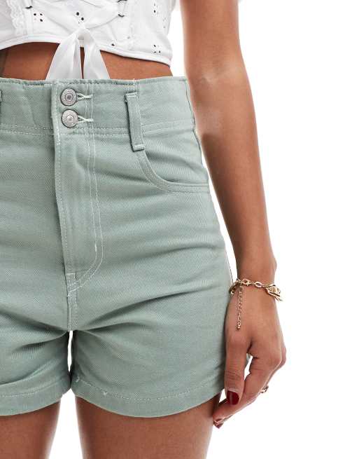 Levi's mom contrast stitch overdye denim shorts in light green ASOS