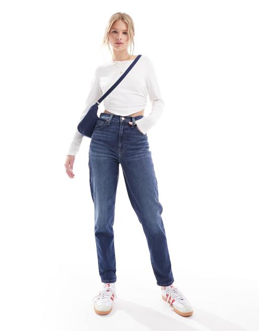 Levi's - Mom jeans met hoge taille in donkerblauw met marineblauwe wassing, 4 van 5