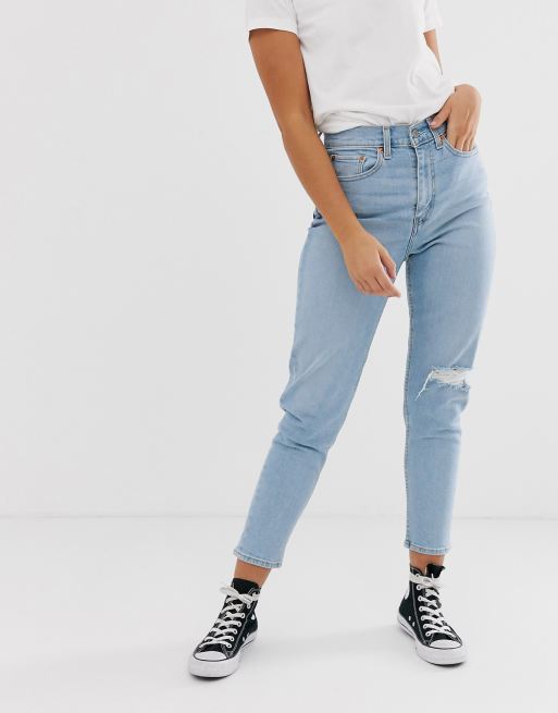 Levi s mom jeans with knee rip ASOS