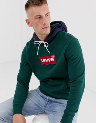 Levi's – Mörkbå modern sweatshirt med kontrasterande huva och stor batwing-logga-Grön