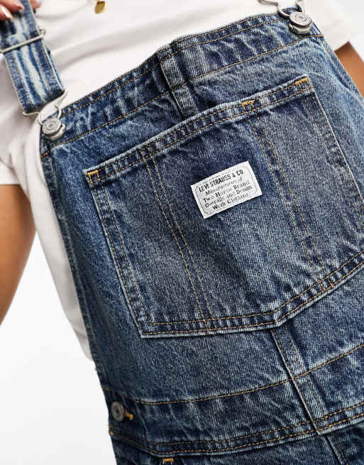 Levi's – Mörkblå hängselbyxor i vintagestil och overallmodell, 4 av 4