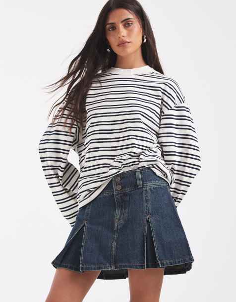 Levis – Mörkblå, plisserad minikjol i denim - view 1