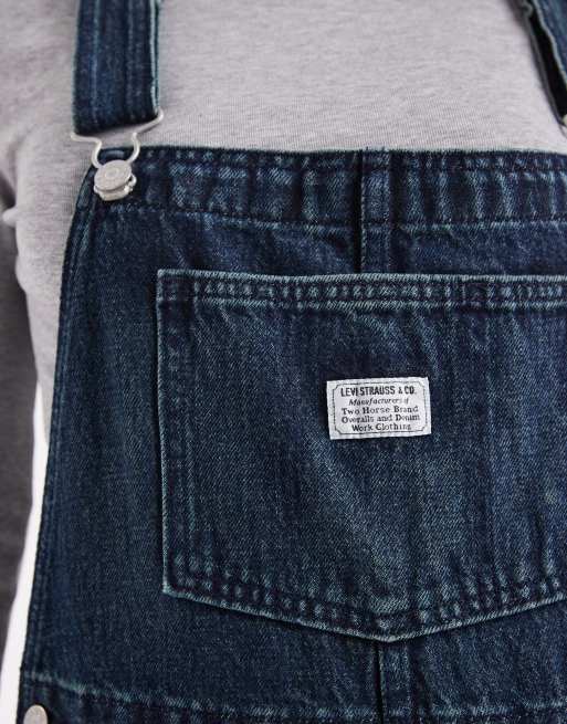 Levi's – Mörkblå, slitna hängselbyxor i vintage fit av denim, 4 av 4