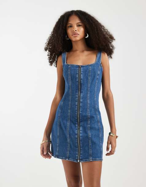 Levi's – Mörkblå, tvättad miniklänning i denim med dekorativ söm och dragkedja - view 1