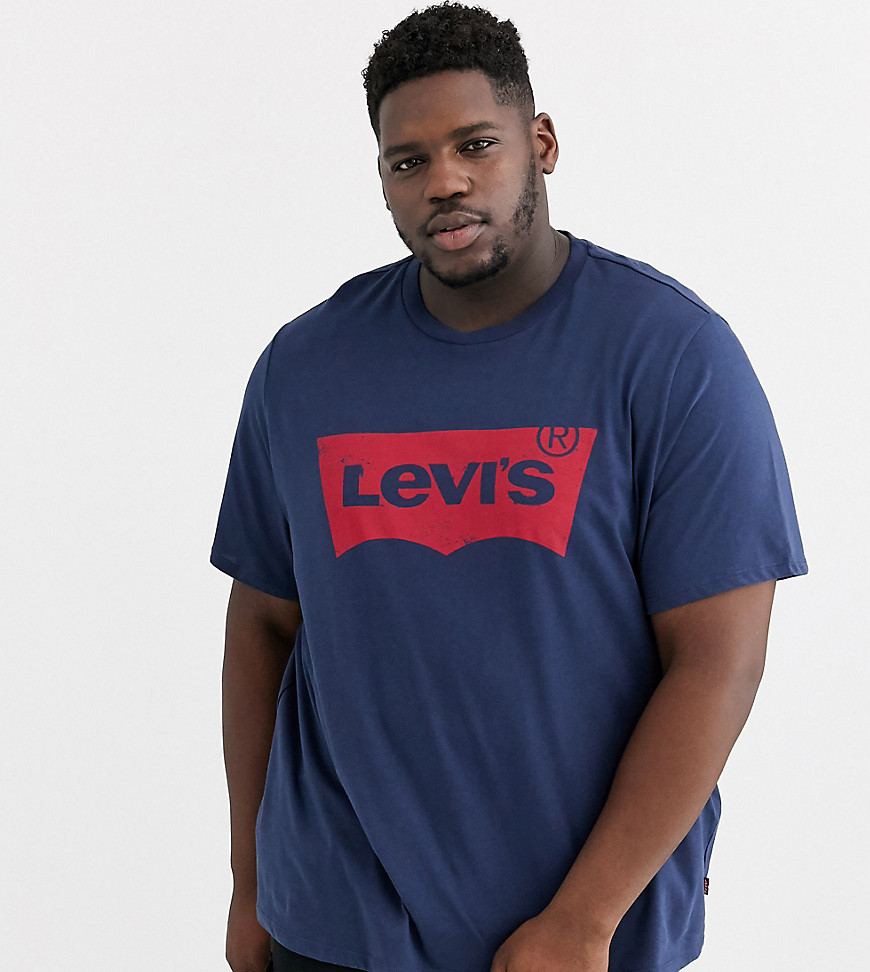 Levi's - mørkeblå Big & Tall T-shirt med logo og flagermuseærmer-Marineblå