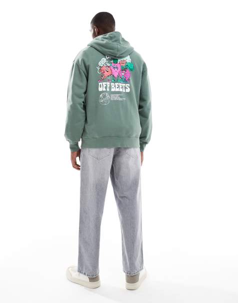 Levi's - Mørkegrøn hættetrøje med 'Off Beets'-print på ryggen i afslappet pasform - view 1