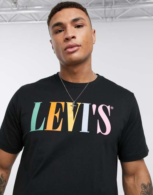 Levi's multi 90's serif logo t-shirt relaxed fit in mineral black | ASOS