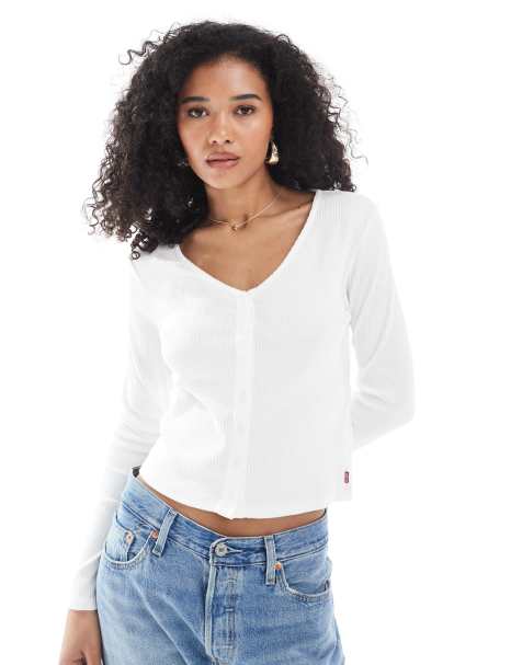 Levi's – Muse – Biały T-shirt z długimi rękawami zapinany na guziki z przodu - view 1