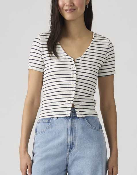 Levi's - Muse - Geribbeld T-shirt met korte mouwen in blauw en wit - view 1