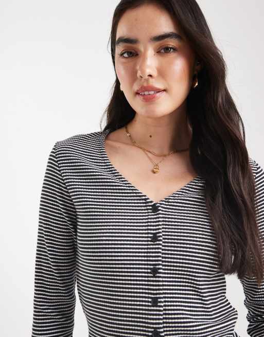 Levi's Muse long sleeve button front t-shirt in stripe, 3 of 4