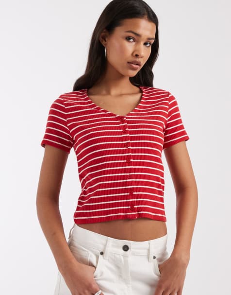 Levi's - Muse - Rødstribet top i jersey med ribber og knapper - view 1