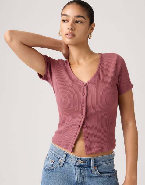 Levi's - Muse - T-shirt a maniche corte viola a coste - view 1