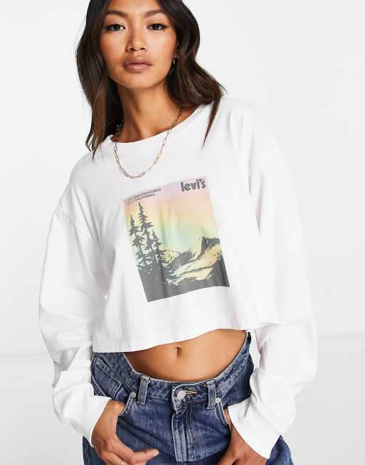 Levi's natures valley graphic long sleeve crop top in white | ASOS