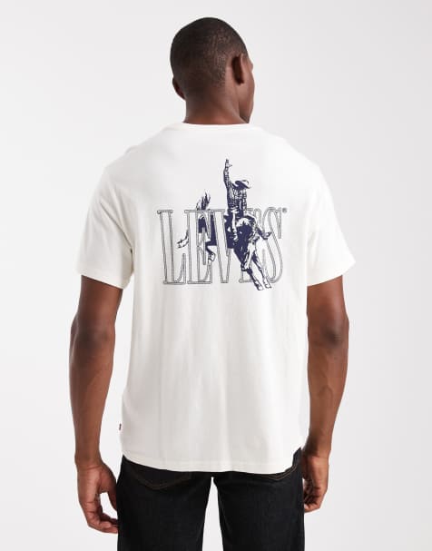 Levi's – Naturvit, avslappnad t-shirt med cowboy-logga baktill - view 1