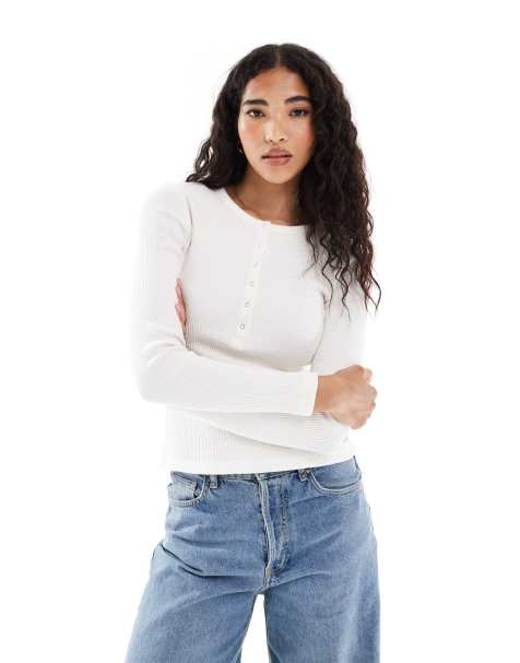 Levi's – Naturvit, våfflad topp i henleystil med långa ärmar - view 1