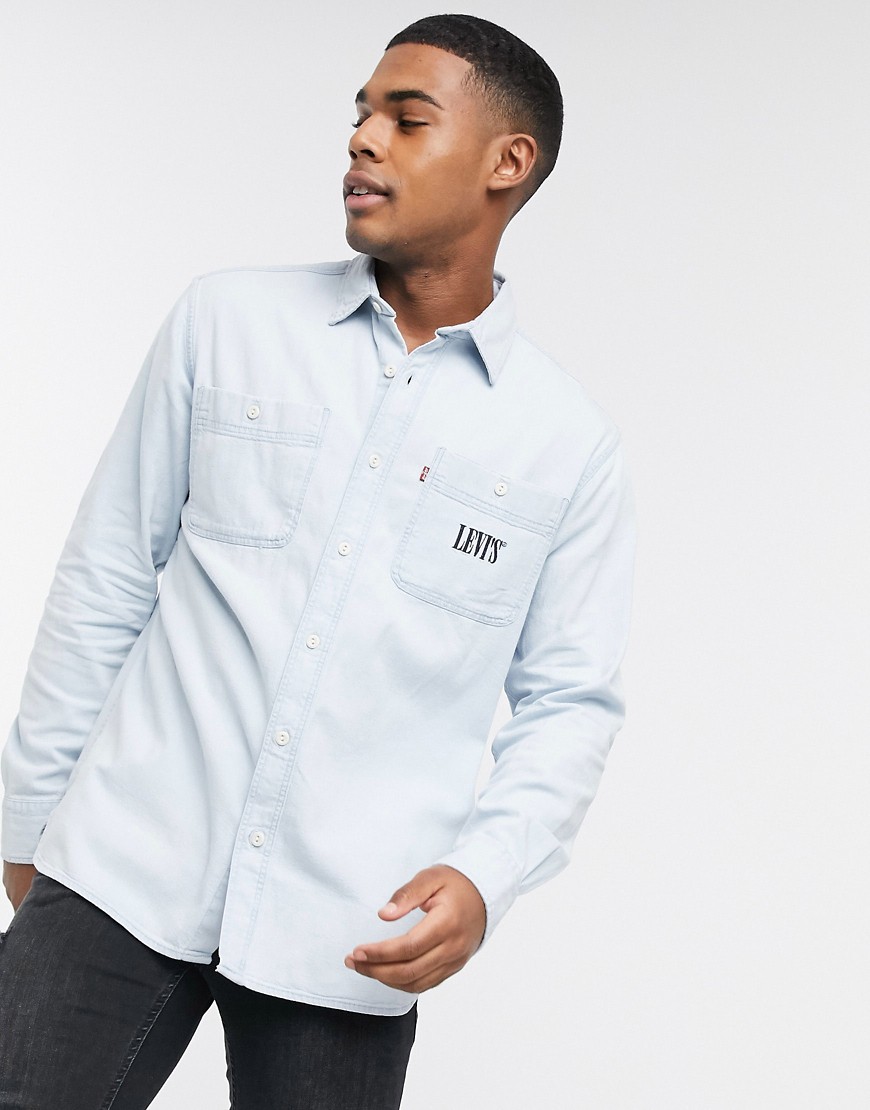Levi's - New Camp - Camicia di jeans con logo sulla tasca lavaggio indaco sbiadito-Blu
