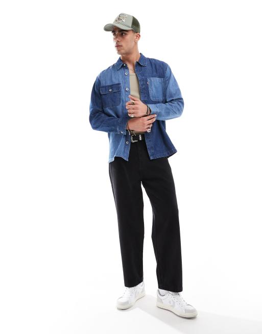 Levi's – Niebieska jeansowa koszula wierzchnia z kontrastowymi wstawkami w stylu utility, 3 z 4