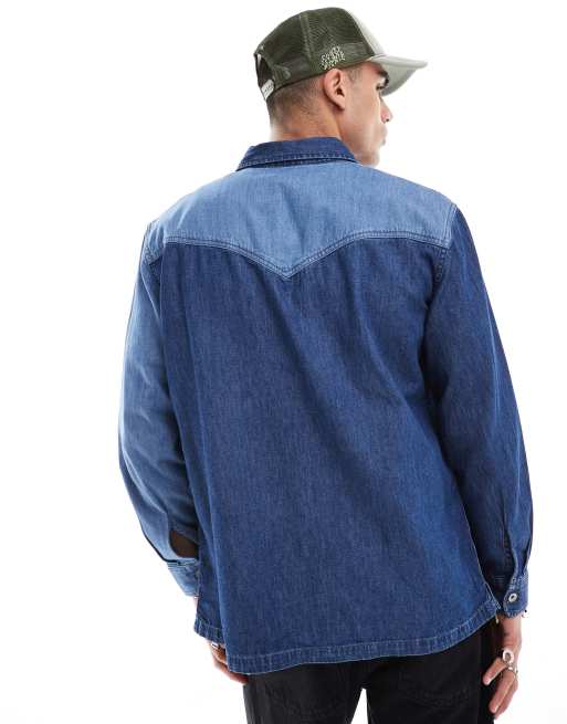 Levi's – Niebieska jeansowa koszula wierzchnia z kontrastowymi wstawkami w stylu utility, 4 z 4