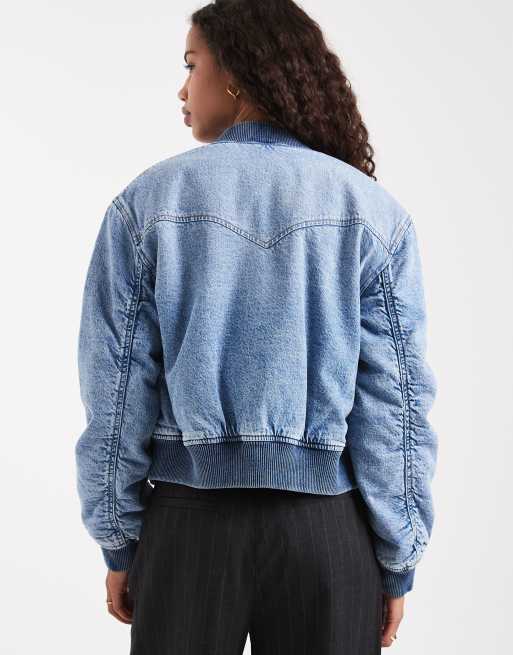 Levi's – Niebieska jeansowa kurtka bomberka w kowbojskim stylu, 4 z 4