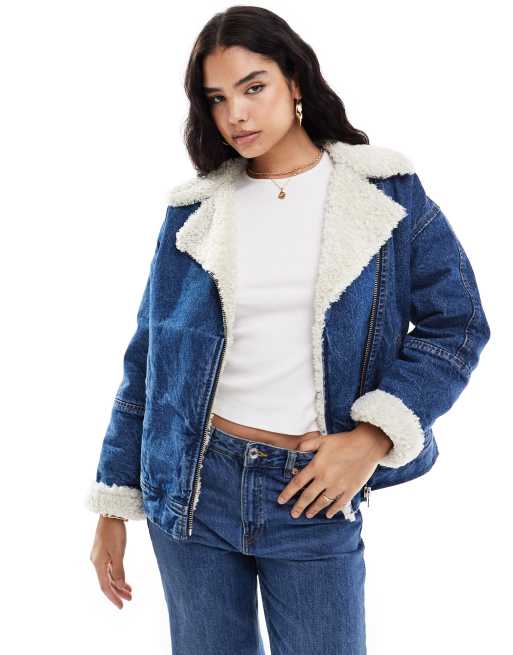 Levi's – Niebieska jeansowa kurtka pilotka z podszewką z kożuszka