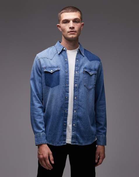 Levi's classic western contrast denim shirt in mid wash