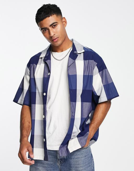 Levi's – Niebieska luźna koszula z kołnierzykiem kubańskim w dużą kratę