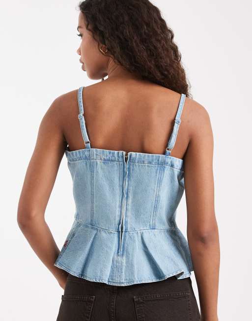 Levi's – Niebieski jeansowy top na ramiączkach z baskinką, 4 z 4