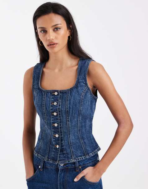 Levi’s – Niebieski jeansowy top z dekoltem karo o modelującym kroju - view 1